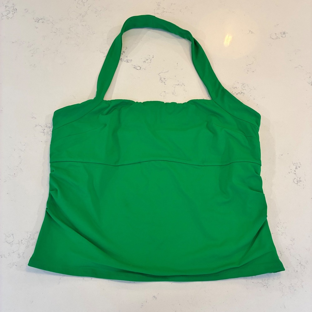 REORIA Top XL Green Halter Ruched Solid Stretch
